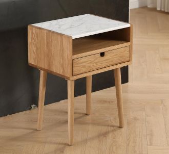 OEM Mesita De Noche De Roble Con Tapa De M&aacute;rmol De Carrara