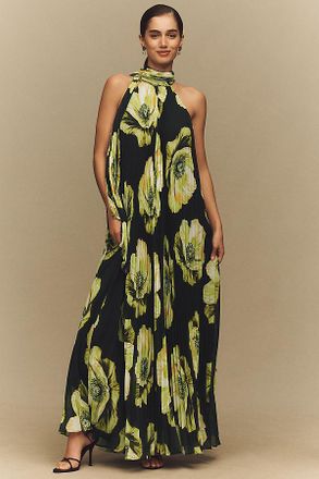 BHLDN Rosie Mock-Neck Pleated Chiffon Maxi Dress