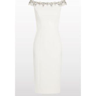 Jenny Packham Valorie Beaded Off-Shoulder Midi Dress in Vanilla at Nordstrom, Size 10 Uk
