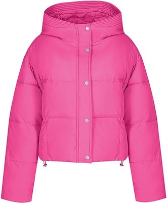 Generic 2024 Womens Winter Lightweight Puffer Jacket With Hood Warm Short Packable Quilted Jacket Drawstring Women Down Jacket Solid Colour Zip Up Ladies Quil