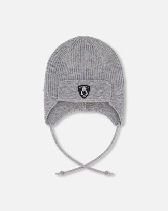 Deux par Deux Gender Inclusive Lined Knit Hat with Ears and Strings in Heather Gray at Nordstrom, Size 18-24 M
