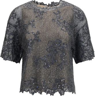 Brunello Cucinelli Grey Crew Neck Crochet Top