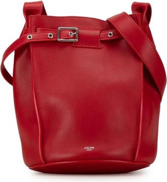 Celine Pre-owned Bucket Bags, female, Red, Size: ONE SIZE Pre-owned Leather Bucket Bag with Adjustable Strap and Buckle Closure