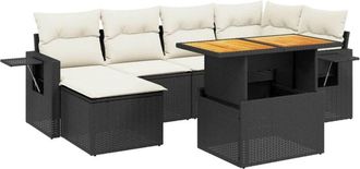 vidaXL Vidaxl - Set De Comedor De Jard&iacute;n 7 Pzas Y Cojines Rat&aacute;n Sint&eacute;tico Negro