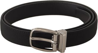 Dolce & Gabbana Black Calf Canvas Silver Tone Logo Metal Mens Belt