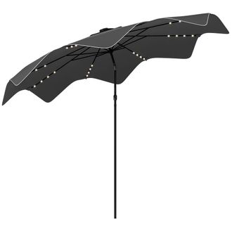 OUTSUNNY Sombrilla De Jard&iacute;n &Oslash;292x248 Cm Parasol De Terraza Manual Con 32 Luces Led Solares 8 Varillas Impermeable Y Rejillas De Ventilaci&oacute;n Para Patio Balc&oacute;n