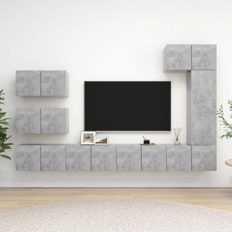 vidaXL Vidaxl - Set Muebles De Sal&oacute;n Tv 8 Pzas Madera Ingenier&iacute;a Gris Hormig&oacute;n