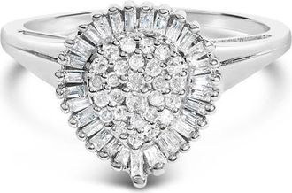 House of Brilliance 10K Gold 1/2 Cttw Diamond Domed Pave and Cluster Halo Cocktail Ring in White at Nordstrom, Size 7.25