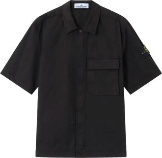Stone Island Stretch Organic Cotton Twill Short Sleeve Shirt Black L1S1511000-25S0A10-V0029