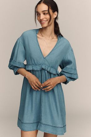 Maeve V-Neck Chambray Swing Mini Dress