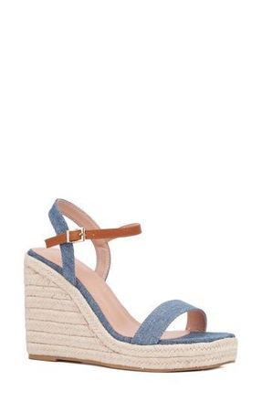 New York & Company Unita Espadrille Platform Wedge Sandal in Blue/tan at Nordstrom Rack, Size 9