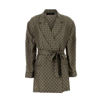 Gucci Printed Silk Twill Shirt - Dames - Blazers - Bruin - M - Jassen
