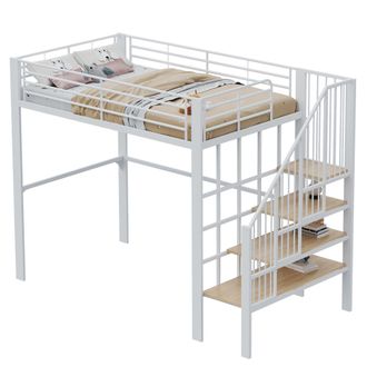 STILVORA Letto A Soppalco Matrimoniale Con Scala E Spazio Contenitore 140 X 200 Cm, Senza Materasso, Bianco