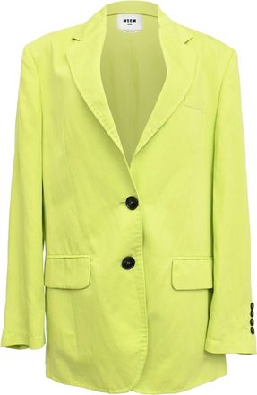 Msgm Single-Breasted Blazer with Pockets in Lime Green Linen