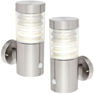 Loops 2 PACK IP44 Outdoor LED Light Brushed Steel Spiralled Outdoor PIR Wall Lamp in Metallics