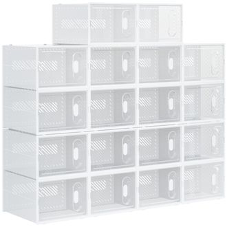 HOMCOM 18PCS Stackable Clear Plastic Shoe Storage Box for UK/EU Size 12/46 | TJ Hughes