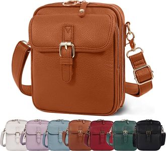 Generic Crossbody Leather Bag for Women, Vintage Large Capacity Messenger Bag, with Adjustable Shoulder Straps and Card Slots (Brown)