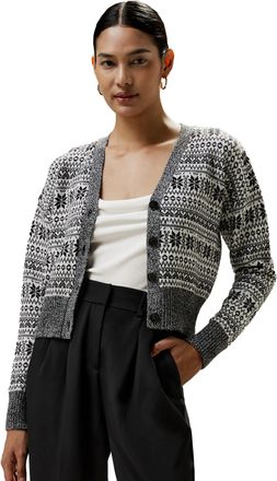 LilySilk 100% Merino Wool Cardigan for Women Fair Isle Button Front Long Sleeves Sweater Coats Floral Winter Warm Floral(White with Snowflakes,S)