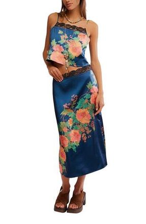 Free People Salvatore Floral Lace Trim Camisole & Midi Skirt Set in Reflecting Pond Comb at Nordstrom Rack, Size X-Large