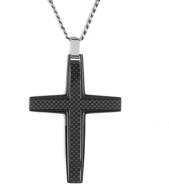 Crucible Jewelry Crucible Los Angeles Black Carbon Fiber Stainless Steel Cross Necklace - Medium