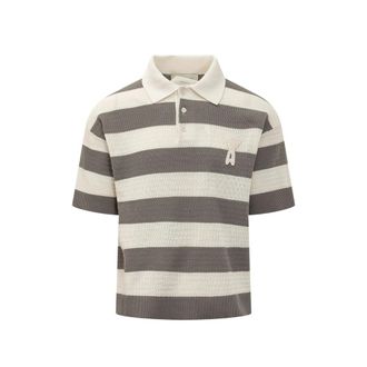 Ami Striped Appliqu&eacute; Polo Shirt