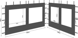 Quick-Star Quick-star - 2 Seitenteile Aus Polyester Mit Klarsicht Fenster 300/400x195cm F&uuml;r Pavillon 3x4m Seitenwand Anthrazit Ral 7012 Wasserdicht