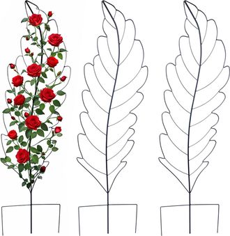 Relaxdays Relaxdays Enrejado Para Trepadoras, Juego De 3, 150 X 40 Cm, Forma De Hoja, Metal, Soporte Para Jard&iacute;n Y Macetas, Negro