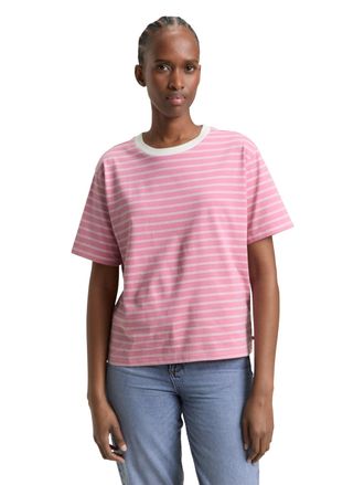 Tom Tailor Denim T-Shirt TOM TAILOR DENIM, Damen, Gr. XXL, soft blush irregular stripes, Single Jersey, Obermaterial: 100% Baumwolle, gestreift, regular fit normal, Ru