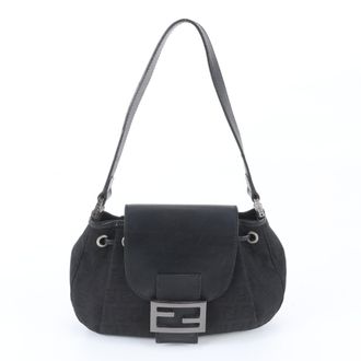 Fendi Black Leather Canvas Handbag Shoulder Bag Tote Bag (Pre-Owned)