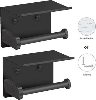 OEM Soporte Autoadhesivo Para Papel Higi&eacute;nico Con Soporte Para Tel&eacute;fono, 2 Unidades, Montaje En Pared De Acero Inoxidable, Resistente A La Corrosi&oacute;n