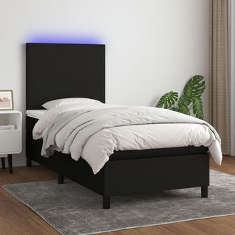 vidaXL Vidaxl - Cama Box Spring Colch&oacute;n Y Luces Led Tela Negro 100x200 Cm