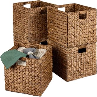 Best Choice Products 12x12in Hyacinth Baskets, Set of 5 Multipurpose Collapsible Organizers w/ Inserts
