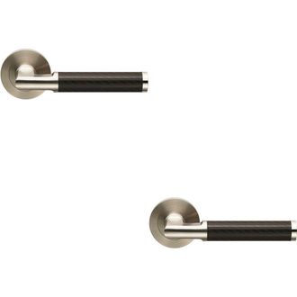 Loops 2x PAIR Carbon Fibre Round Bar Handle on Round Rose Concealed Fix Satin Steel in Metallics