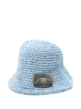 Ganni Denim Handknit bucket hat - Blue