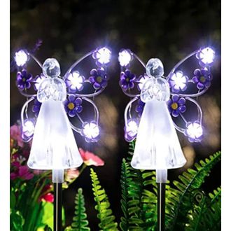 OEM Lampara Solar - Flor Violeta - 79 Cm - Para Jardin Terraza Camino Patio - Pack De 2
