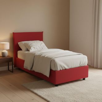 Talamo Italia Cama Individual Cassiopea, Cama Contenedor Con Revestimiento De Tela, 100% Made In Italy, Apertura Frontal, Adecuado Para Colch&oacute;n Cm 80x200, Rojo, Con