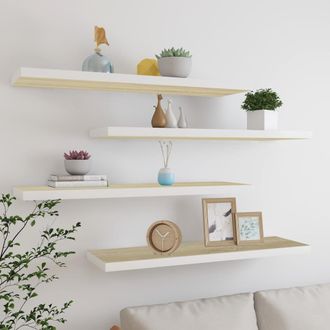 vidaXL Vidaxl - Estante Flotante Pared 4 Uds Blanco Y Roble Mdf 90x23,5x3,8 Cm
