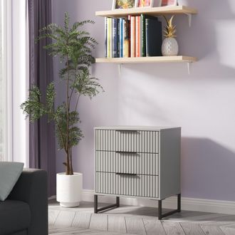 Lewis's Fluted 3 Drawer Chest in Dusk Grey - Ready Assembled - Lewiss Home | TJ Hughes