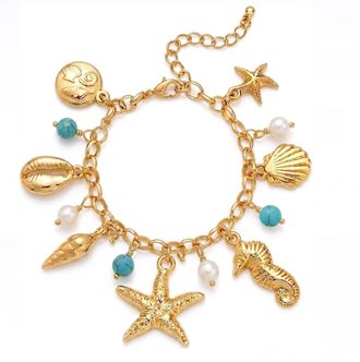 Liv Oliver 18K Caribbean Pearl & Turquoise Coastal Charm Bracelet
