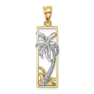 Diamond2Deal 14k Two-tone Gold Palm Tree Pendant