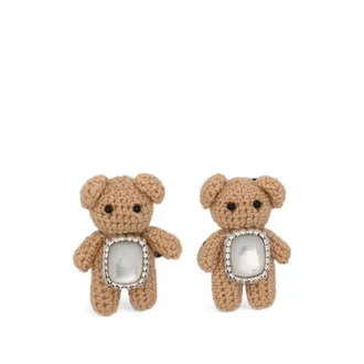 Yvmin Woven Mini Bear Mother-of-pearl Earrings