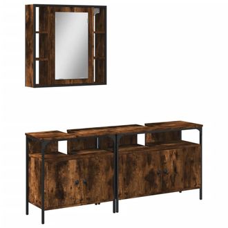 vidaXL Set De Muebles Ba&ntilde;o 3 Pzas Madera Contrachapada Roble Ahumado Vidaxl