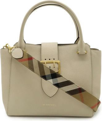Burberry Light Beige Leather Handbag Shoulder Bag Tote Bag (Pre-Owned)