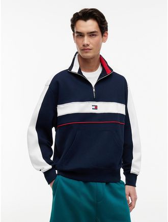 Tommy Hilfiger Mens Tommy Jeans Colorblock Quarter-Zip - Navy - XL