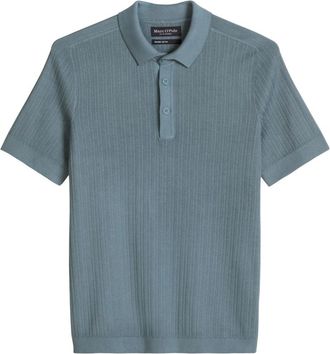 Marc O'Polo Gebreid Poloshirt - Heren - Polos - Blauw - XL - Katoen - Tops
