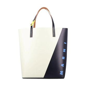 Marni Tassen, Heren, Wit, ONE Size, Leer, Two Tone Leather Tote Bag
