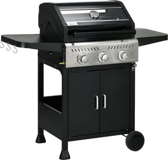 OUTSUNNY 3 Burner Propane Gas BBQ Grill with See-through Lid and Thermometer