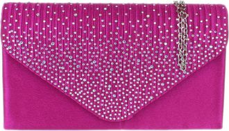 Girly HandBags Pleated Satin Clutch Bag Diamante Shoulder Chain Elegant Prom Wedding Evening Medium Dark Rose