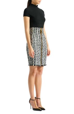 Balmain Zipped two-tone tweed skirt in Black at Nordstrom, Size 42 Eu