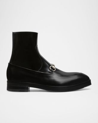 Gucci Men & apos;s Burn Leather Horsebit Ankle Boots